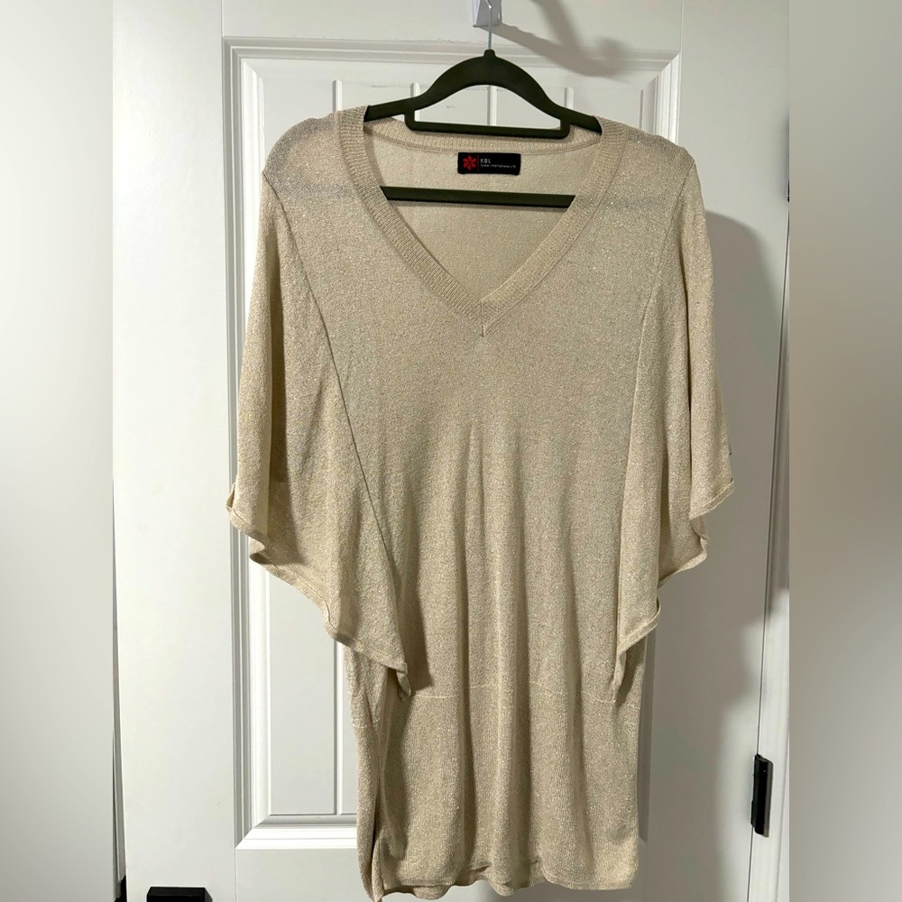 Flutter sleeve metallic sweater